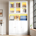 Vetrinette, scaffale con vetrina, Libreria bianca 35 × 100 × 200 cm con ante in vetro, scomparto aperto e 3 ante, NADEUSAK