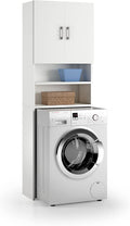 Mobili a muro, colore bianco con ante bianche – Struttura salvaspazio 65x32x195 cm per bagno o lavanderia, Terraneo