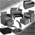 Set di mobili, ® Salottino in Rattan Modena, Divano, Poltrone, Morbidi Cuscini, Tavolino Salotto con Piano in Vetro, Telaio in Acciaio, tectake