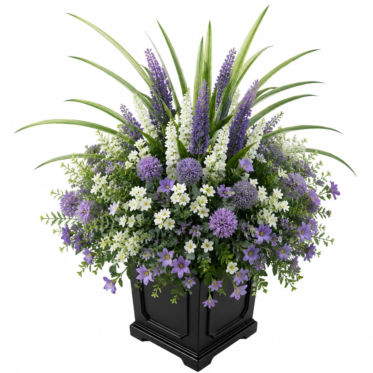 Composizione Floreale Artificiale Bianco e Viola in Vaso
