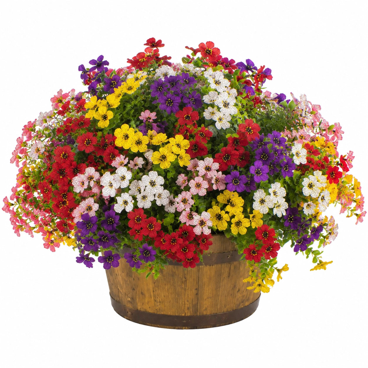 Composizione Floreale Artificiale Multicolore con Vaso in Legno