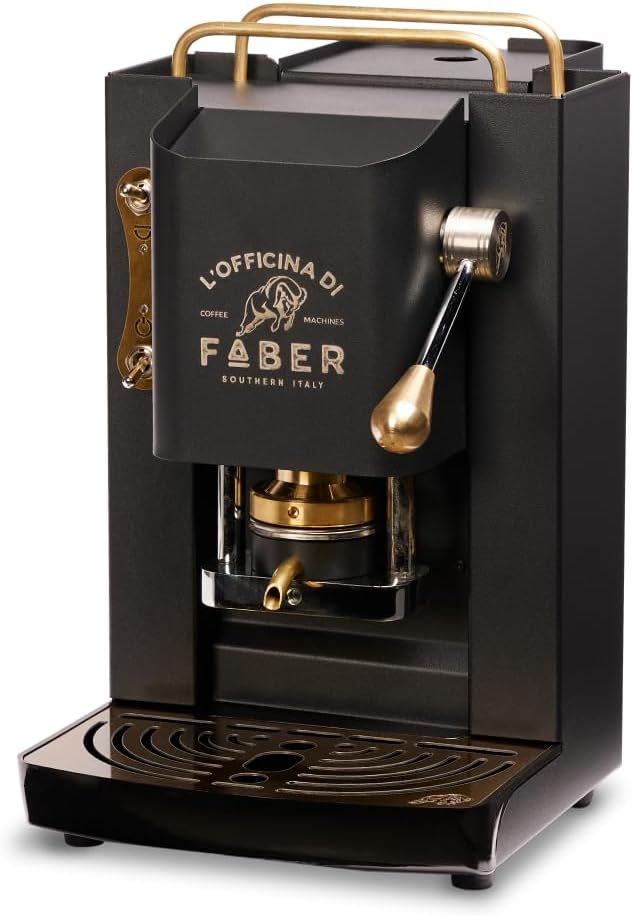 Macchina da caffè, Modello Pro Deluxe, Rifiniture ottonato, Pressacialda in ottone regolabile, FABER COFFEE MACHINES