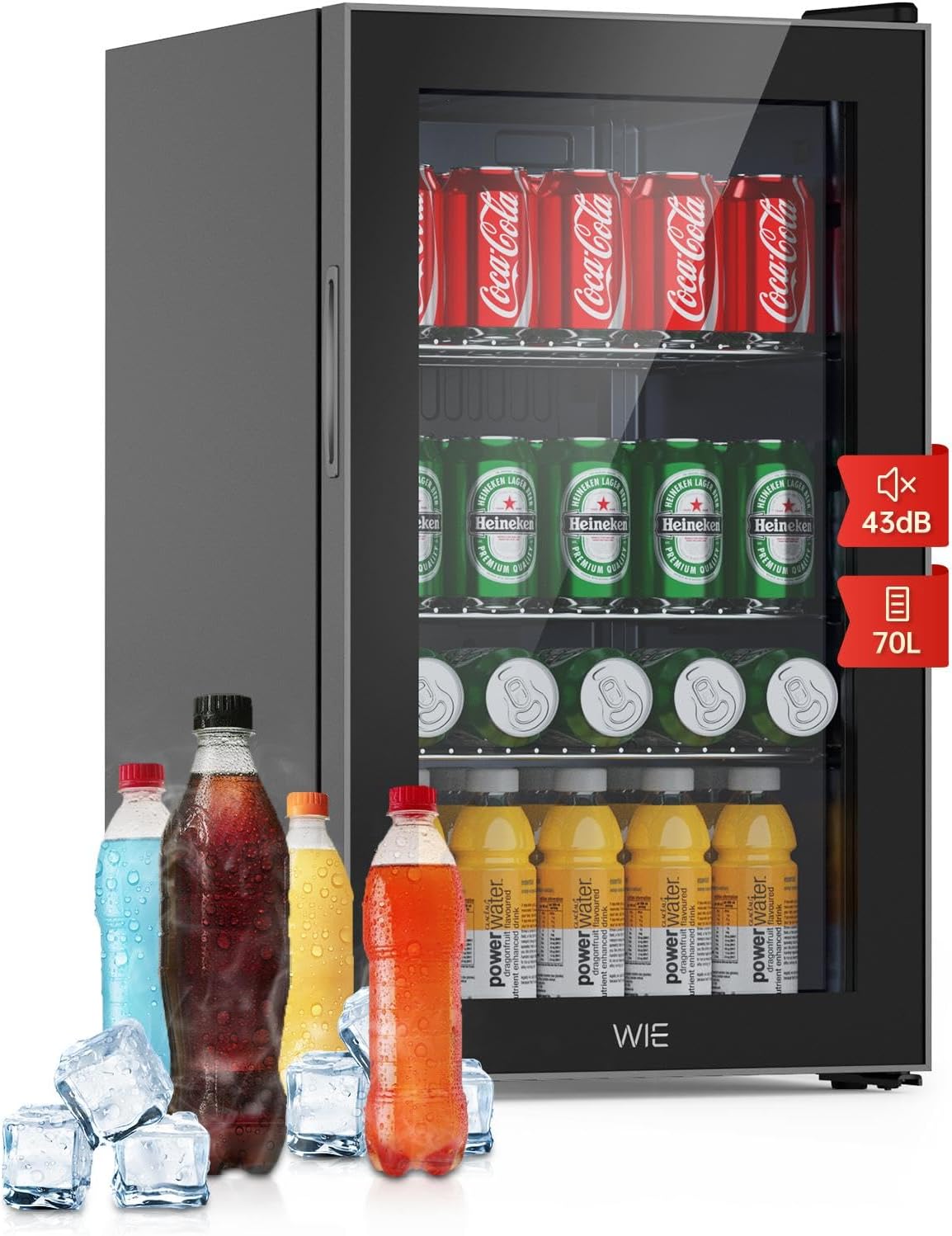 Cantine indipendenti, Mini Frigo, Frigo Vetrina con Porta in Vetro, Porta Reversibile, Ripiani Rimovibili, Bar, Hotel, Frigorifero Piccolo 70 L, WIE