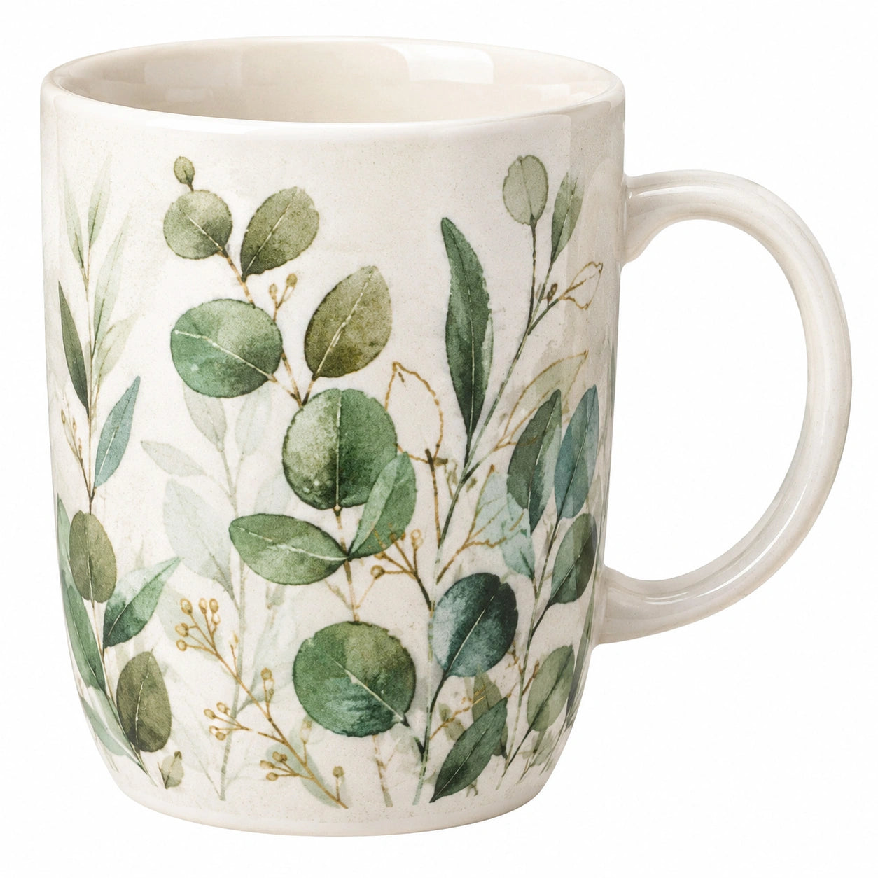 Tazza in Ceramica con Motivo Foglie Verdi