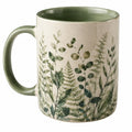 Tazza in Ceramica con Motivo Foglie Verdi 350ml