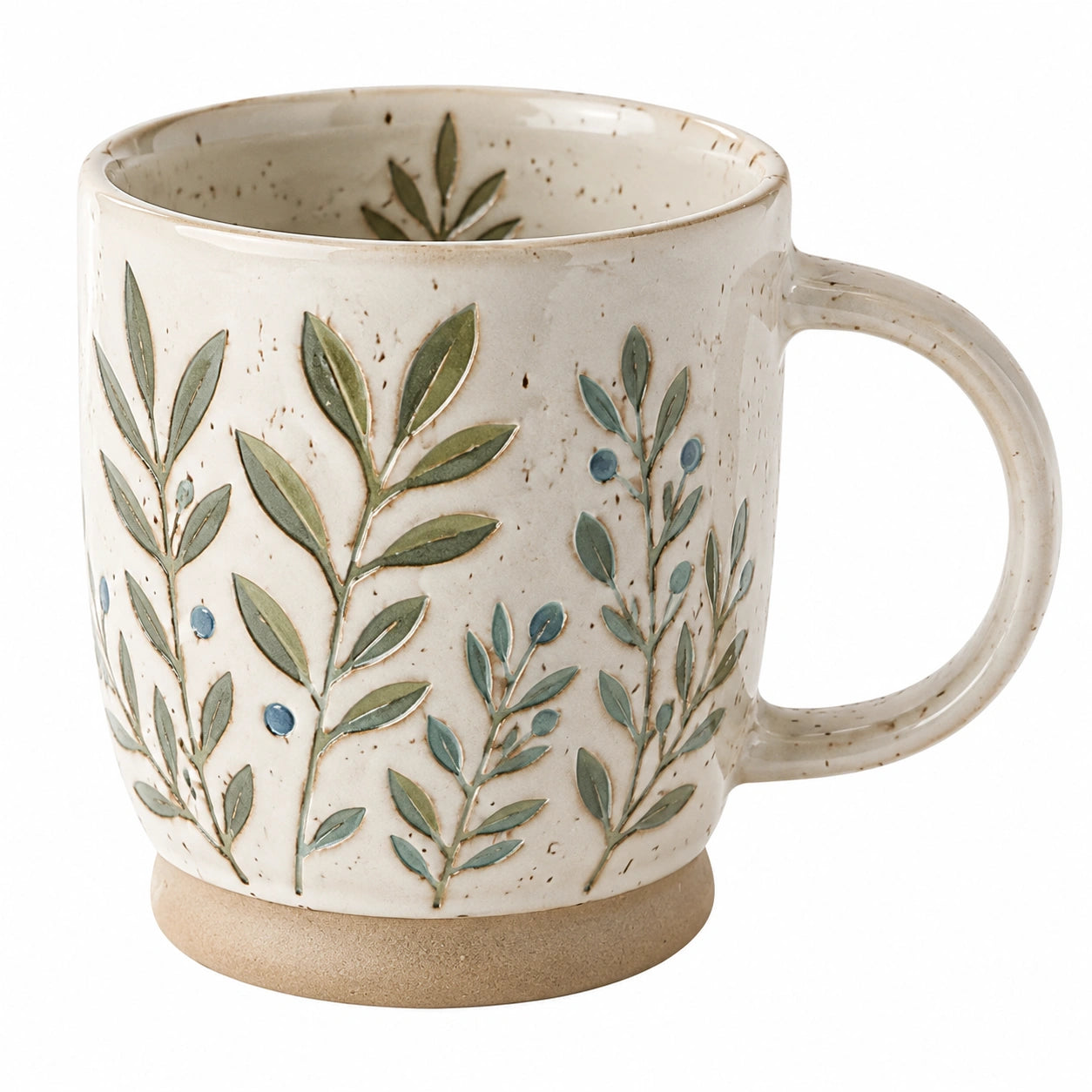 Tazza in Ceramica con Motivo di Rami e Foglie Verdi