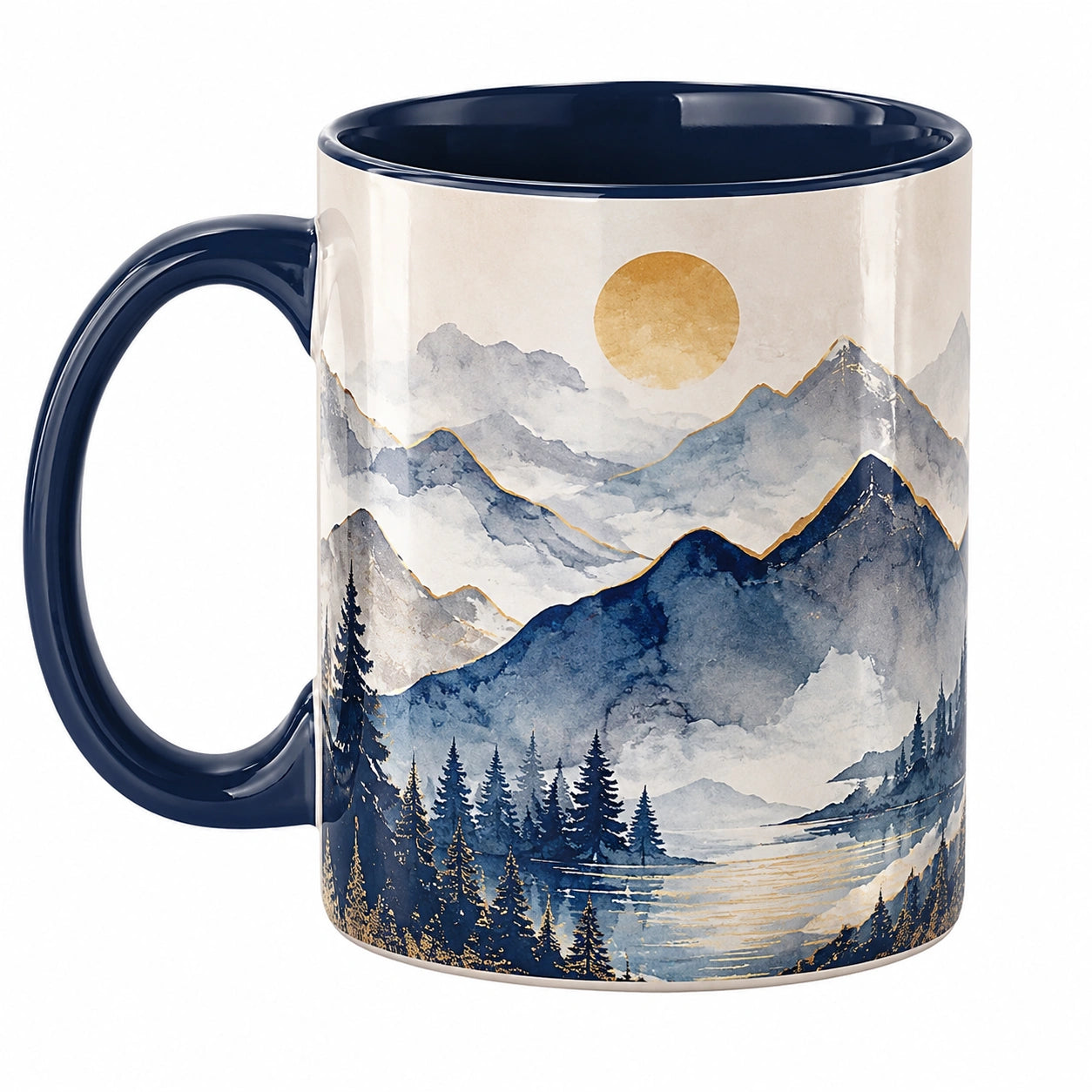 Tazza in Ceramica con Motivo Montagne Blu/Bianco 350ml