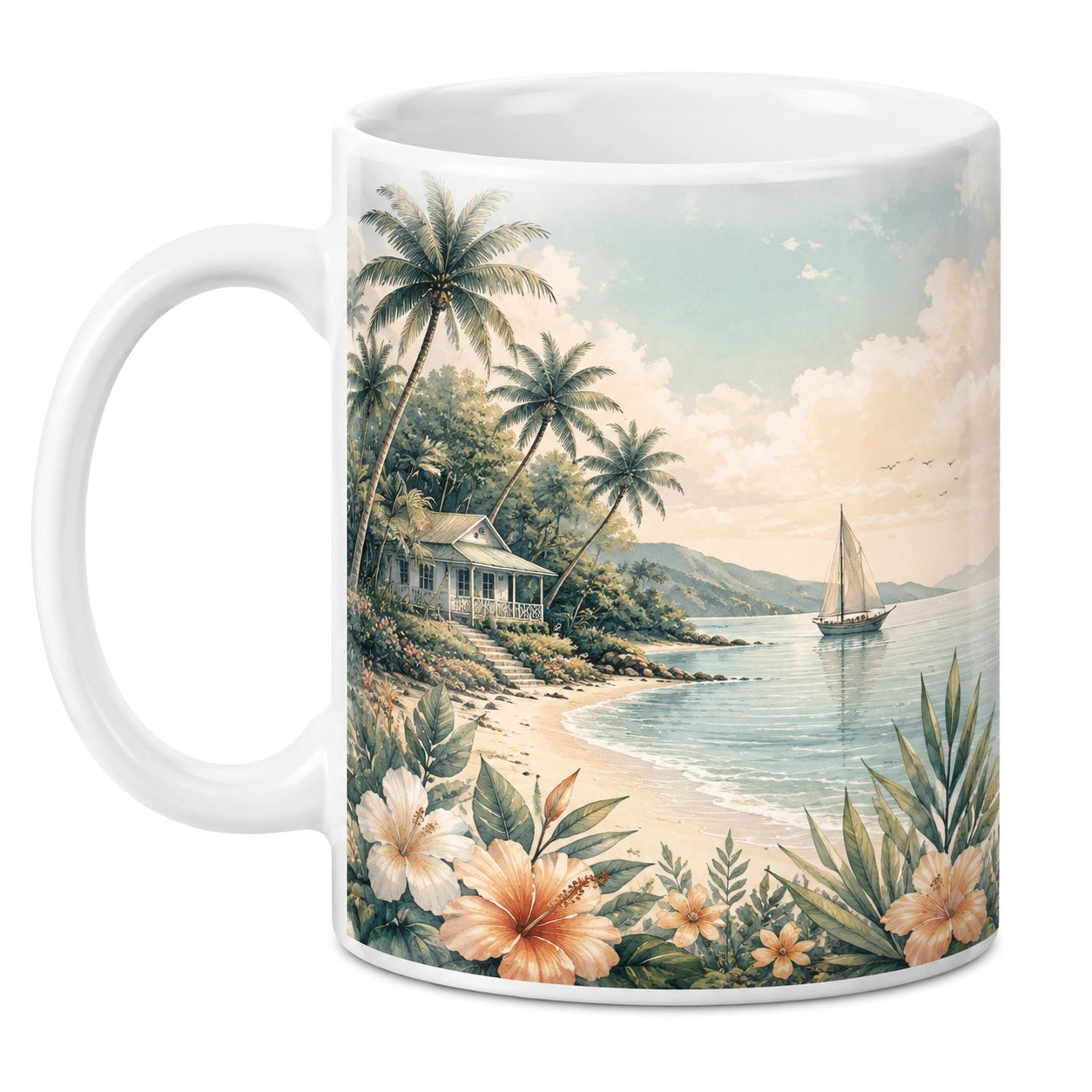 Tazza da Caffè in Ceramica con Motivo Tropicale, 350 ml