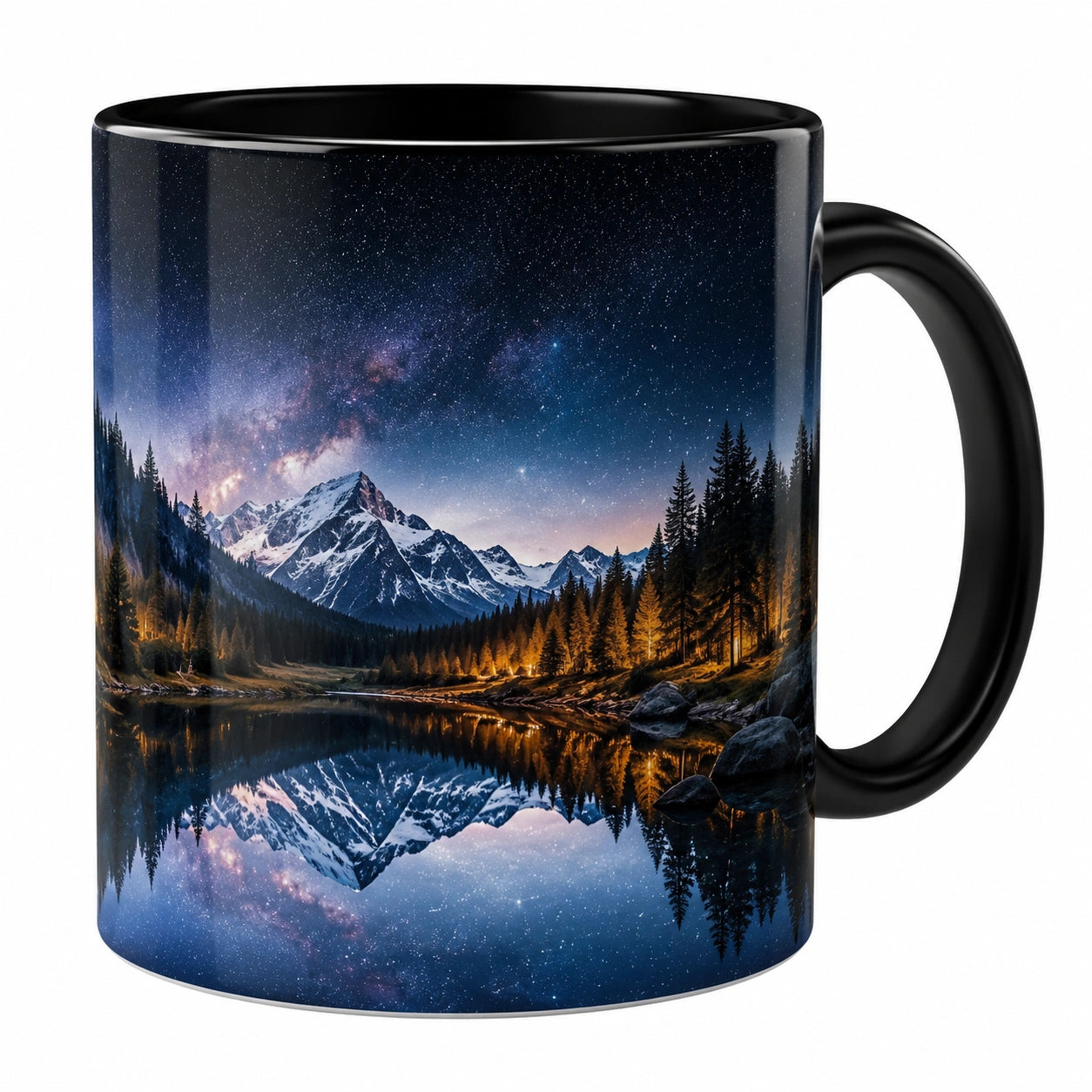 Tazza Nera con Paesaggio Montano Stellato 300ml
