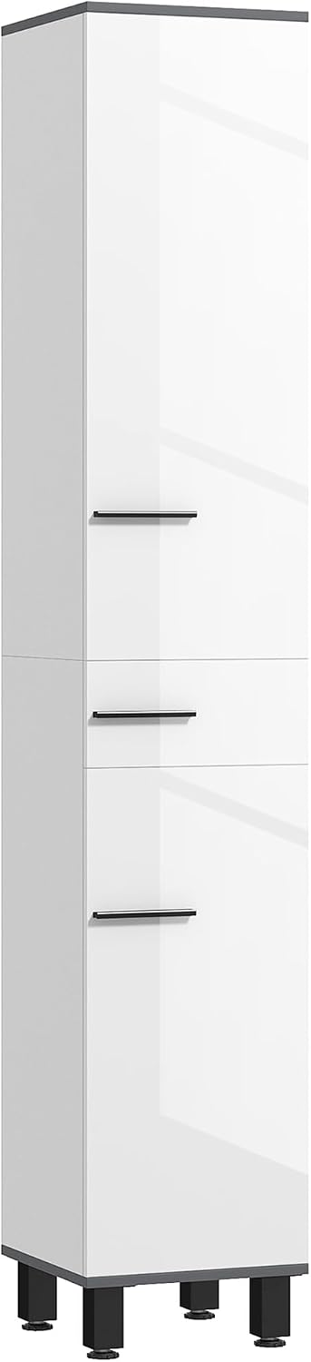 Mobili a colonna, Colonna Bagno Moderna con Cassetto, 2 Armadietti, Mobile Bagno Salvaspazio Alto con 2 Ante e Ripiani Regolabili, HOMCOM