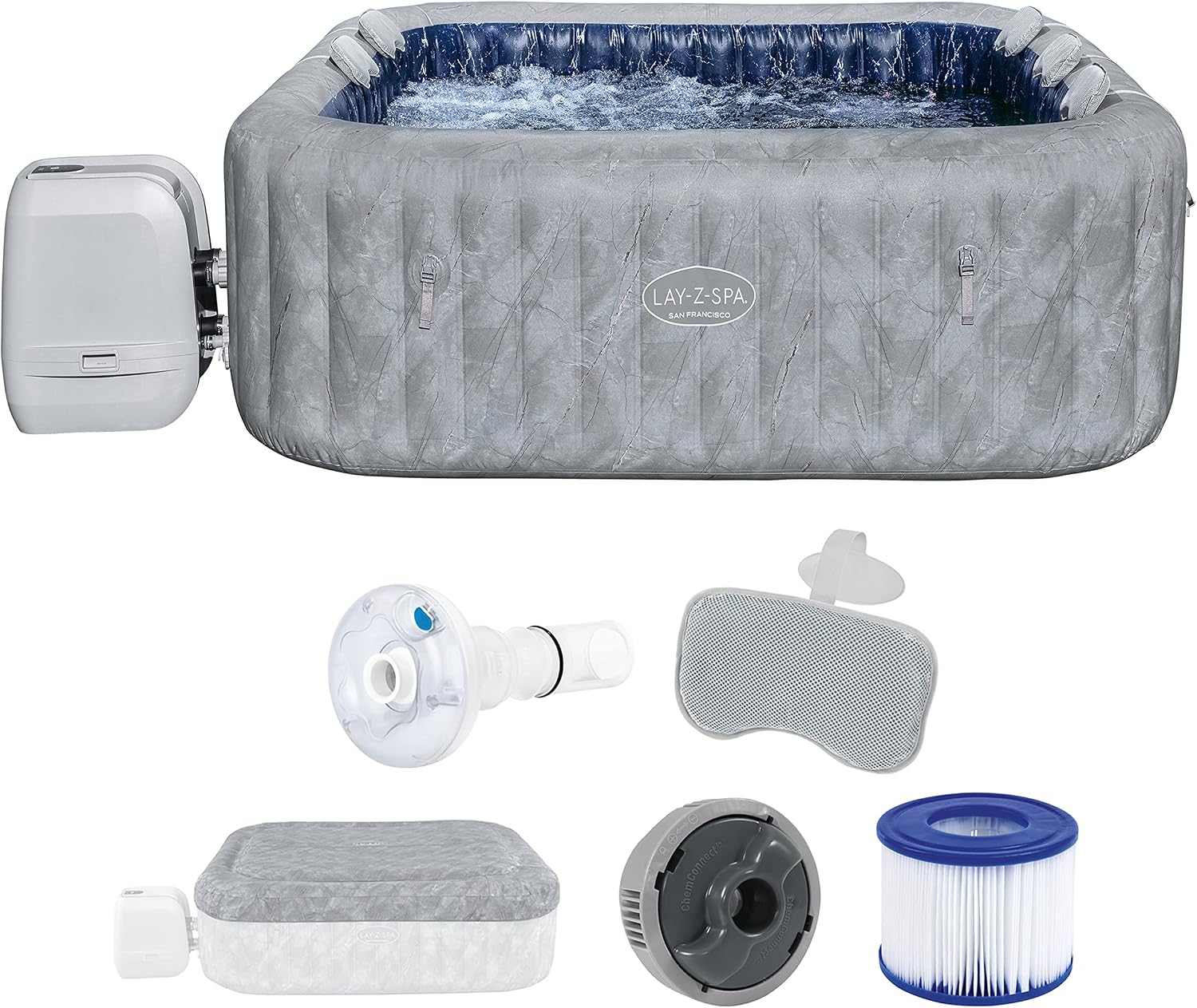 Vasche idromassaggio 6001Q, Minipiscina idromassaggio gonfiabile San Francisco Lay-Z-Spa AirJet con app, Bestway