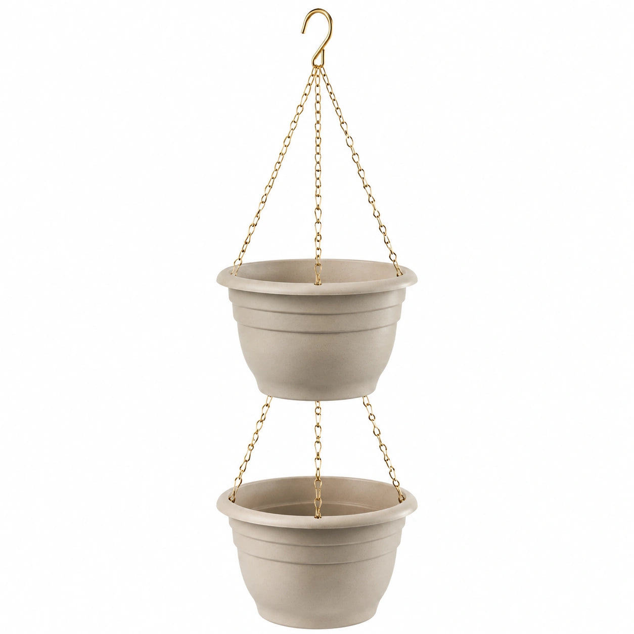 Fioriera Doppia Sospesa con Catena in Metallo Beige