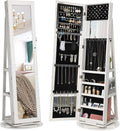 Armadio JBC62W, Specchietto Interno, Armadietto Portagioie Girevole a 360° Specchio a Figura Intera, Specchiera Portagioielli con Serratura, SONGMICS