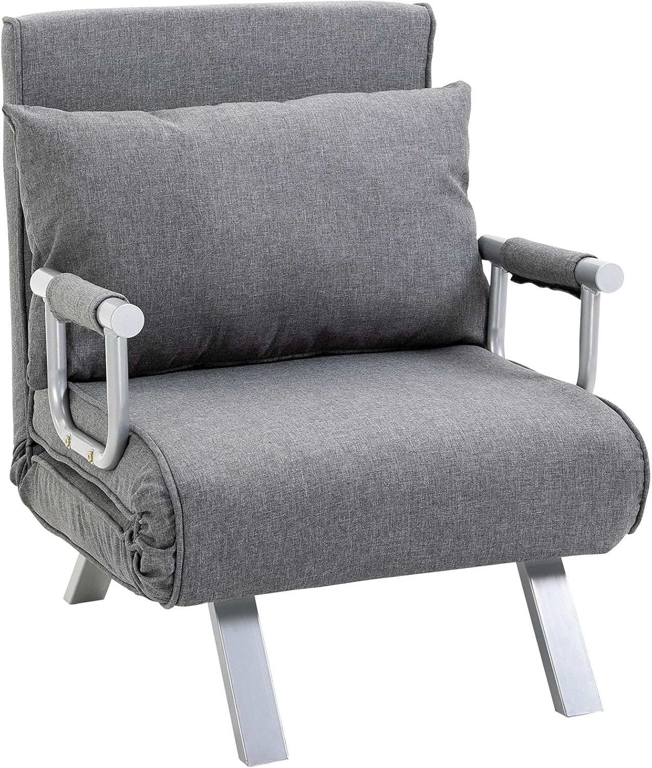 Poltrone relax et chaise longue, Grigio Chiaro, Divano Letto Singolo Pieghevole per Soggiorno e Salotto in Lino e Metallo, 65x69x80 cm, HOMCOM