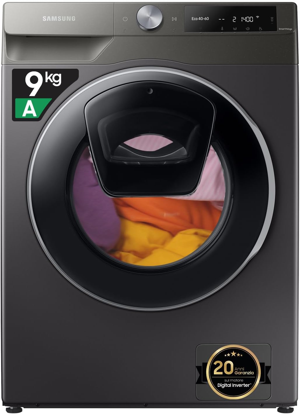 Samsung WW90T684DLN lavatrice, 9 kg, 1400 giri, 60 L x 85h x 55p cm, AI control Addwash, Libera installazione, min, WiFi, Ecodosatore, Vapore, Nero