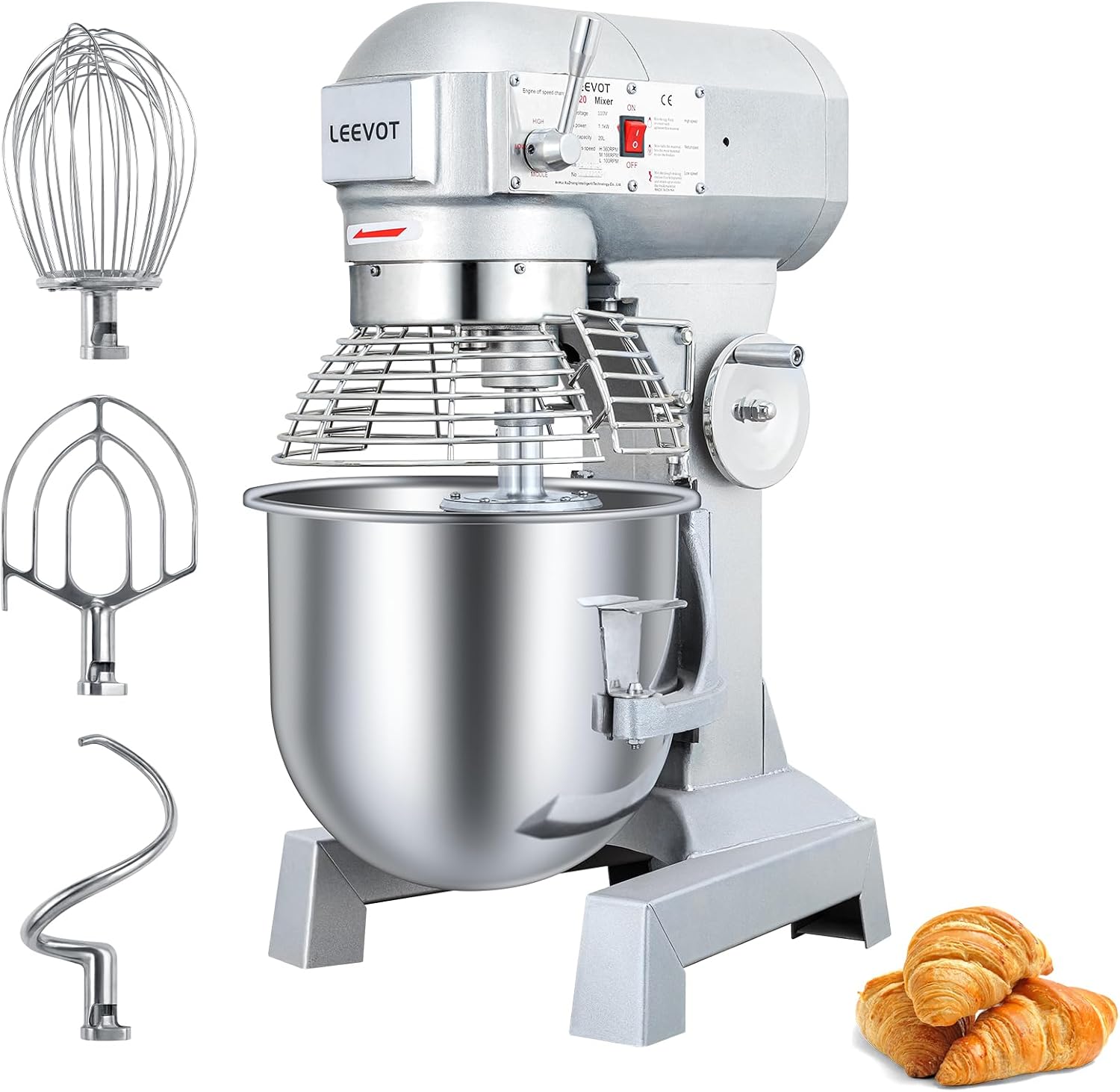 Impastatrici 360RPM, Impastatrice planetaria commerciale da 20 L, impastatrice commerciale regolabile a 3 velocità da 1100 W, LEEVOT
