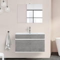 Mobiletti con lavabo, Grigio Cemento), 3 colorazioni Disponibili (90 cm 2 Ante, Mobile Bagno sospeso con lavabo in Ceramica e Specchio, Inbagno