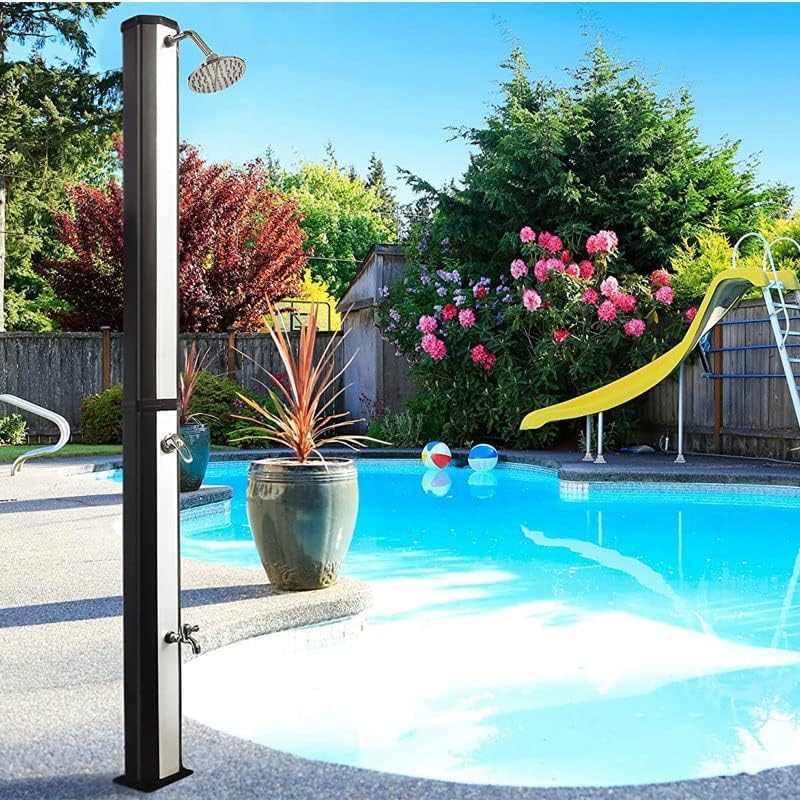 Docce da giardino, Doccia Esterna Solare da Giardino 40 L con Rubinetto Miscelatore e Soffione - per Esterno Piscina, Acqua Fredda e Calda, Meridiana