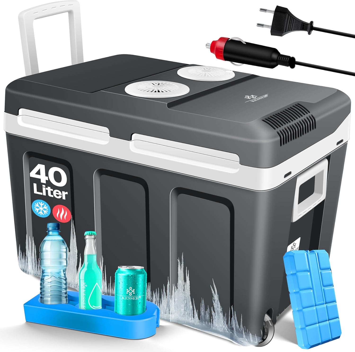 Mini frigorifero, ® Frigo box 40 L con ruote, 12 Volt e 230 Volt, frigo box termoelettrico, incl. Pacchetti di raffreddamento, KESSER