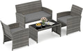 Set mobili da giardino, Divanetto e Poltrone in Rattan con Tavolino da Caffè in Vetro Temperato, Set Salotto da Giardino 4 Pezzi, COSTWAY