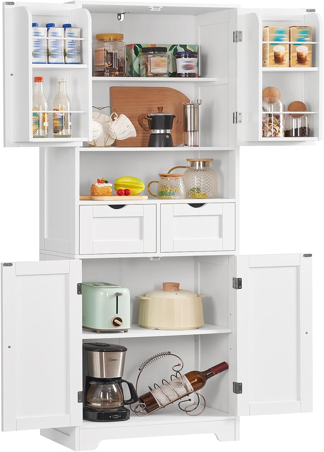 Credenza, Bianco, Cucina Alta, Armadio Multiuso per Cucina, Soggiorno, Bagno, TEENFON