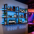 Porta bottiglie da vino, Portabottiglie da Parete con luci a LED, con Portabicchieri, Portabottiglie da Parete Industriale, per Bar, amhricho