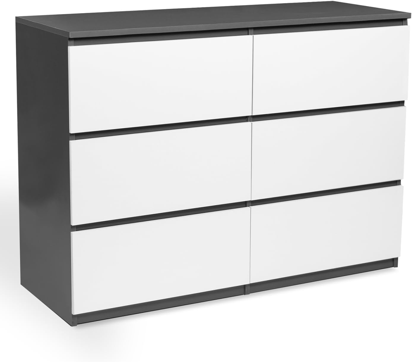 Cassettiere, TOMI Cassettone a 6 cassetti da 110 cm in legno grigio e bianco, IDMarket