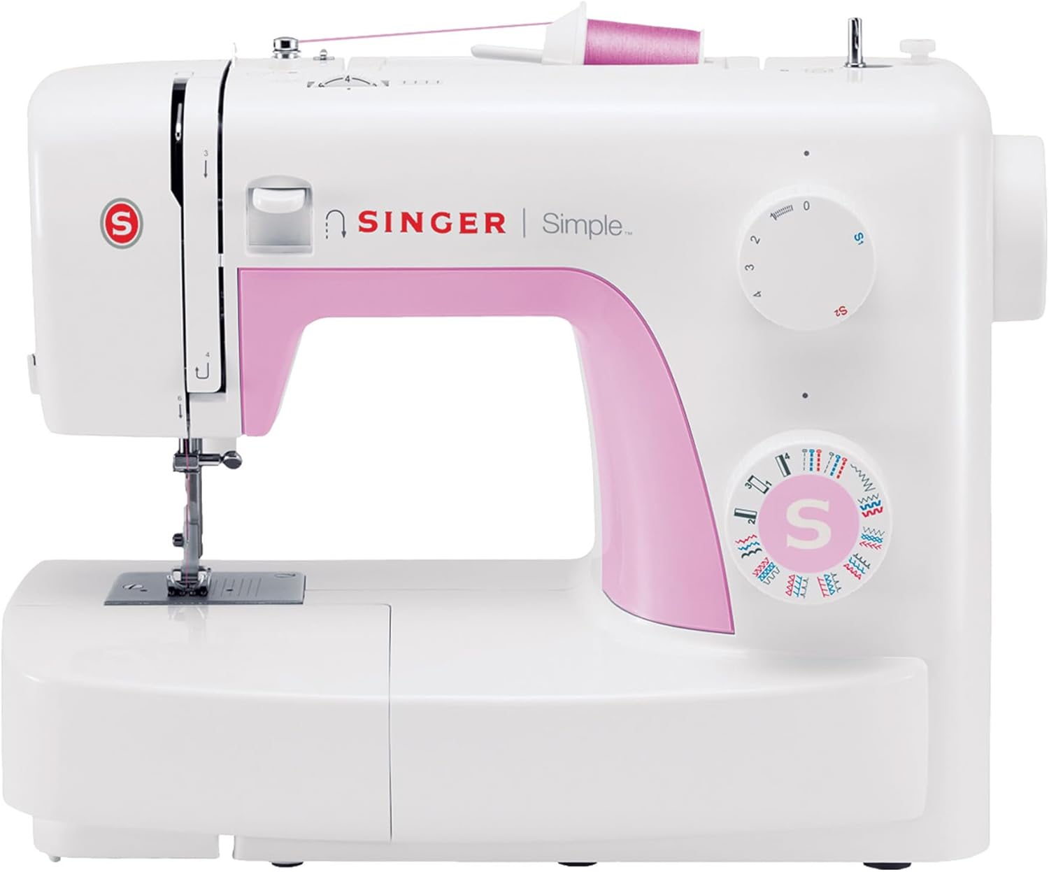 Macchine da cucire semplici, Rosa, Simple 3223, 23 programmi essenziali, Macchina per cucire meccanica, Bianco, Singer