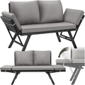 Divano, Nero, Arredamento Esterno e Interno - Grigio Chiaro, 2 in 1, ® Lounge in Rattan, Braccioli Pieghevoli, Cuscini Morbidi, tectake