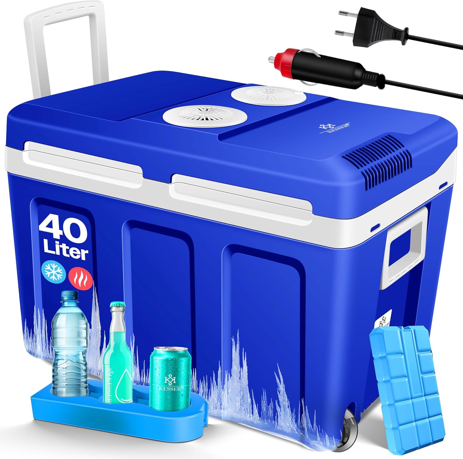 Frigoriferi, ® Frigo box 40 L con ruote, 12 Volt e 230 Volt, frigo box termoelettrico, Mini frigo, incl. Pacchetti di raffreddamento, KESSER