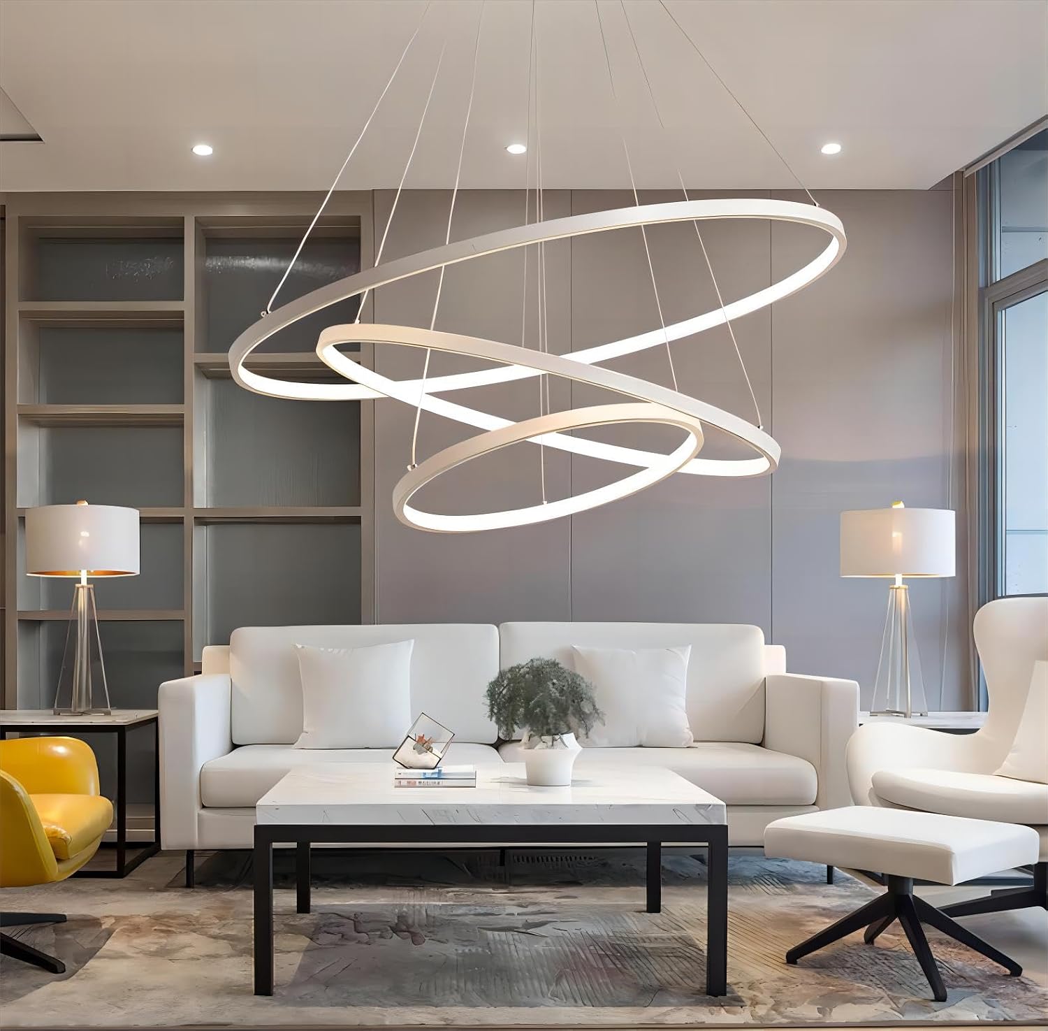 Lampade a sospensione 3000K, Dimmerabile Lampadari Soggiorno con Telecomando 115 W, Lampadario Sospensione LED Moderna Bianco, Qiaomao