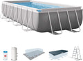 Piscina fuori terra 26792NP, Acciaio e PVC, Grigio, Pompa Filtro 3785 L, 10874 L, 488x244x107 cm, – Prisma Frame Rettangolare, Scaletta, Intex