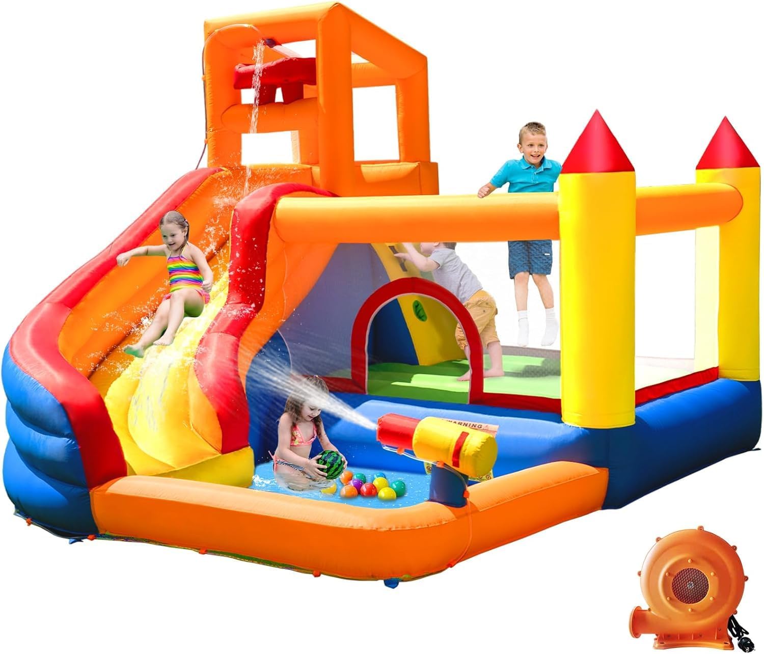Giochi e castelli gonfiabili EN71-1, Castello gonfiabile con soffiatore, per bambini da 3 a 10 anni, Ballsea