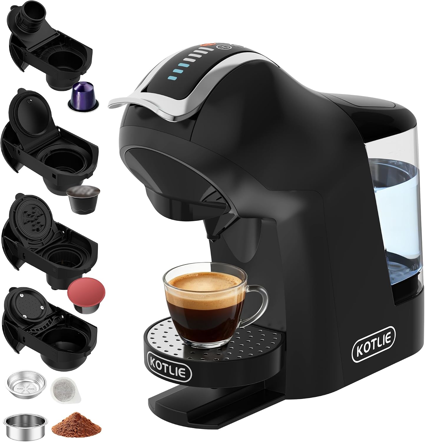 Macchina da caffè EM-308B, a capsule, capsule A Modo Mio, con volume e temperatura dell'acqua regolabili (), per Nespresso, per Dolce Gusto, KOTLIE