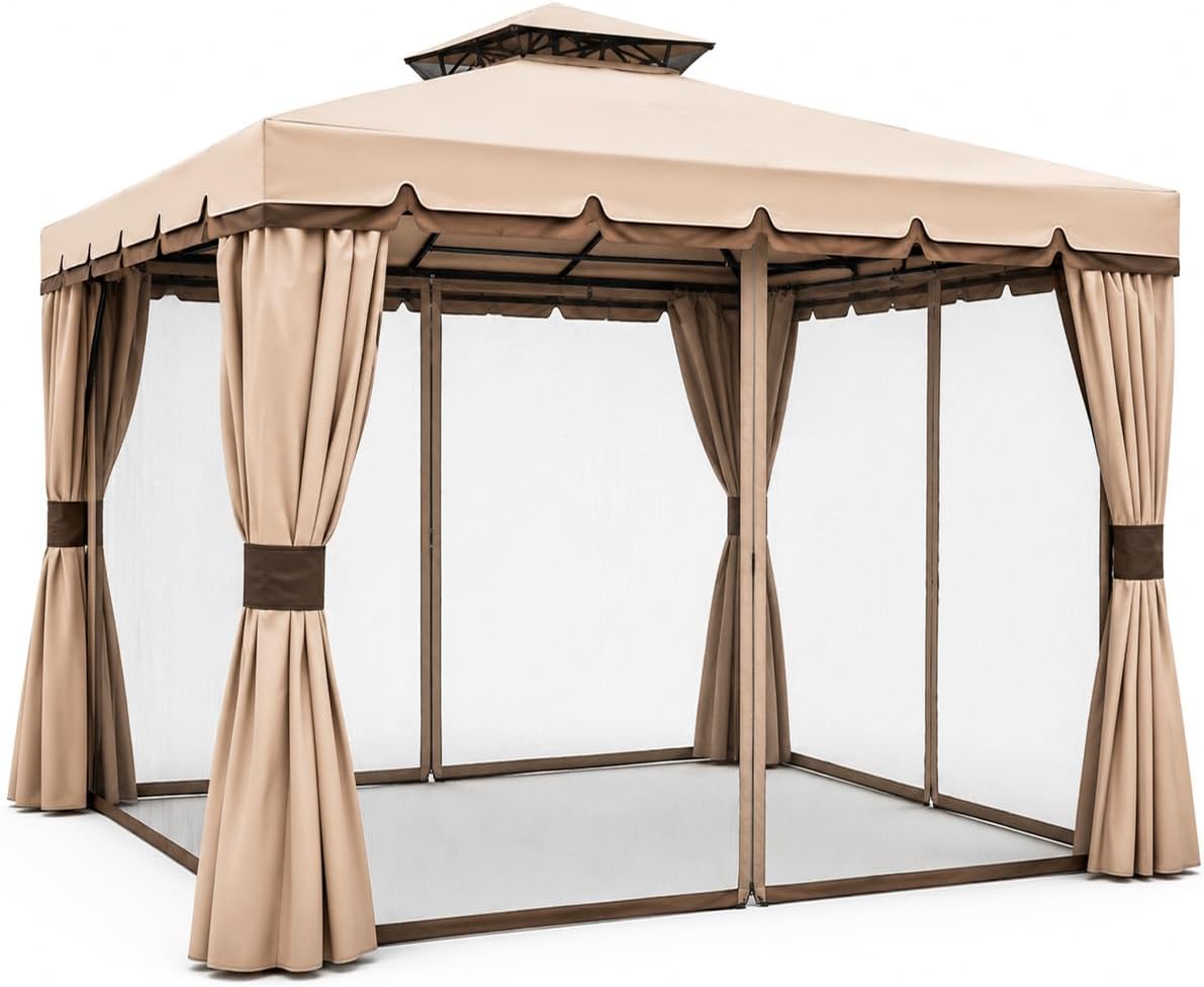 Gazebo, da Giardino Struttura in Alluminio con Copertura Telo 400 gr, completo di 4 Zanzariere e 4 Teli Laterali (3 X 3 MT), BAKAJI
