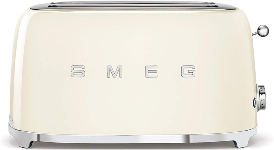 Smeg TSF02CREU Tostapane, Funzione Riscaldamento, Scongelamento e Bagel, Espulsione Automatica del Pane, Cassetto Raccoglibriciole, Panna, 2x4