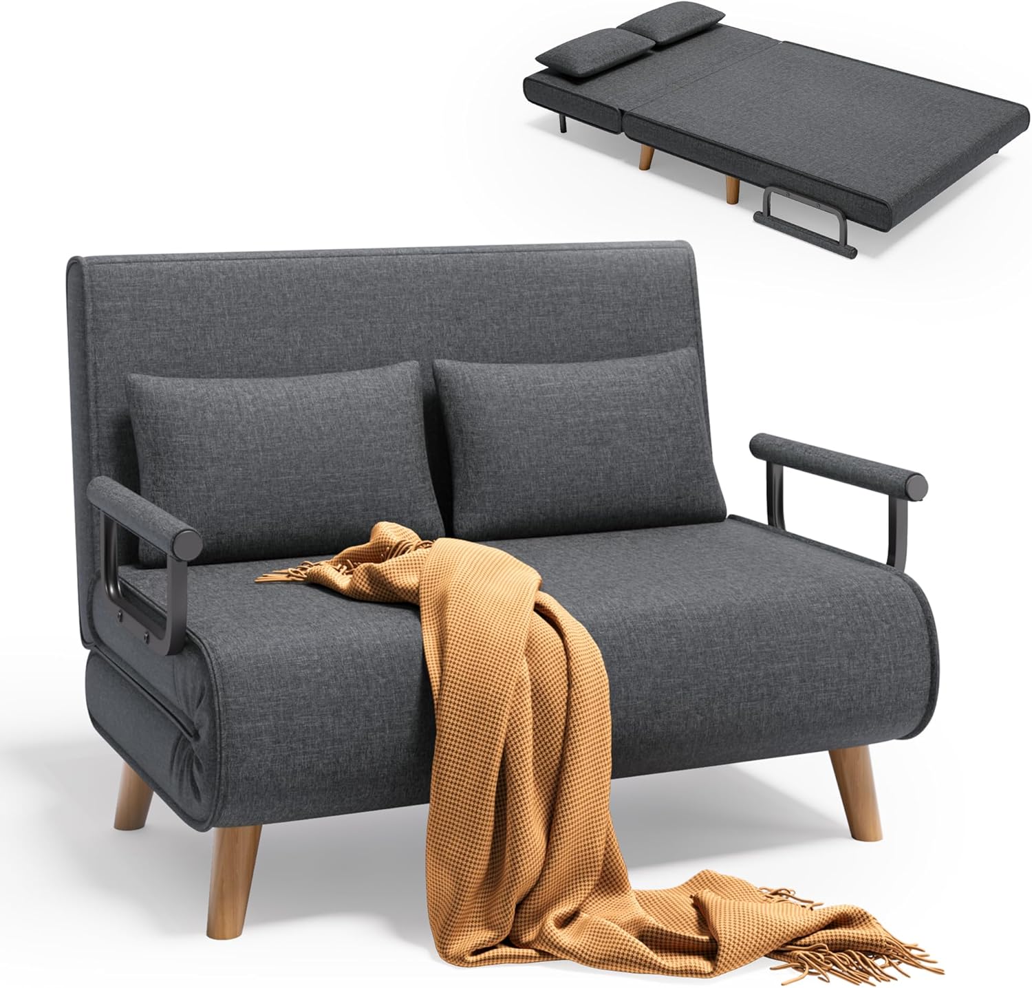 Divano, poltrona con sonnolenza per piccolo appartamento (grigio scuro), letto a 2 posti con funzione letto, Xbro