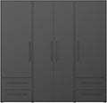 Armadio, Fathie - con 4 ante battente e 4 cassetti in legno laminato nel colore nero opaco, AVANTI TRENDSTORE
