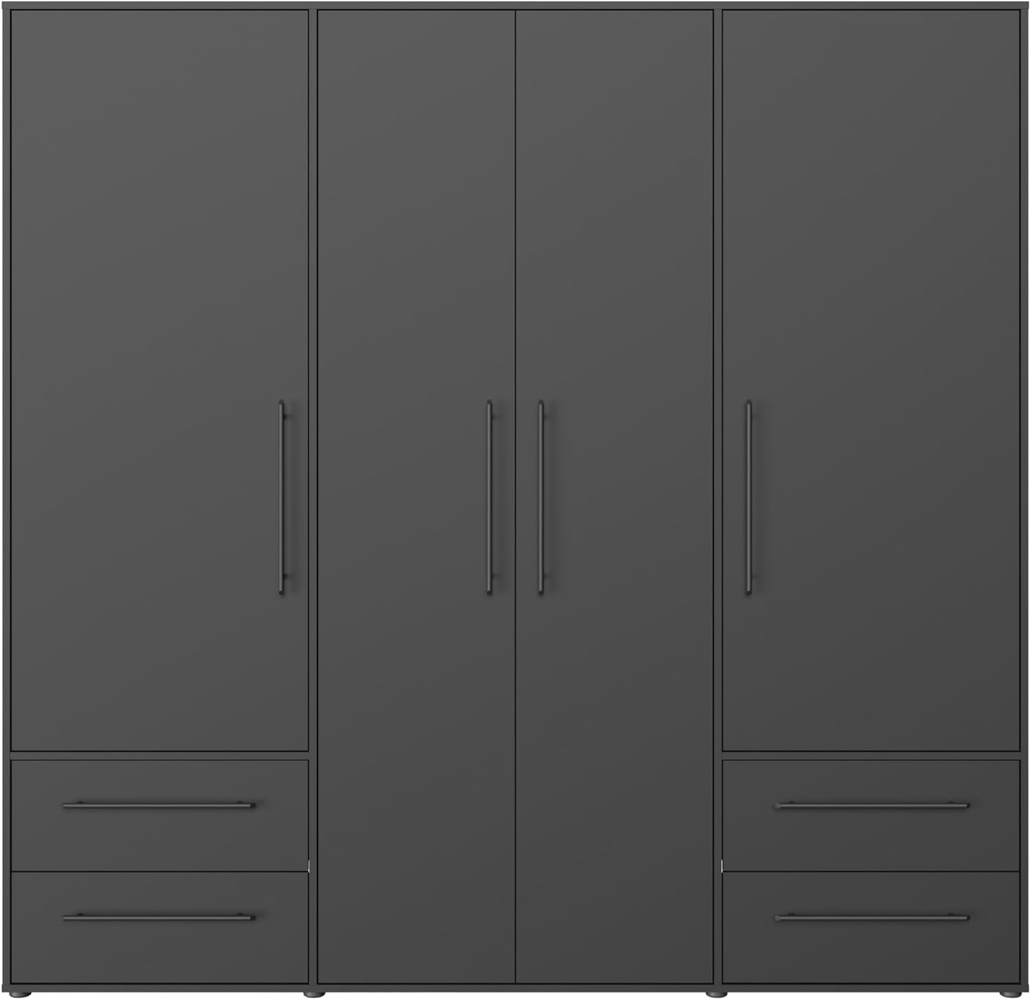 Armadio, Fathie - con 4 ante battente e 4 cassetti in legno laminato nel colore nero opaco, AVANTI TRENDSTORE