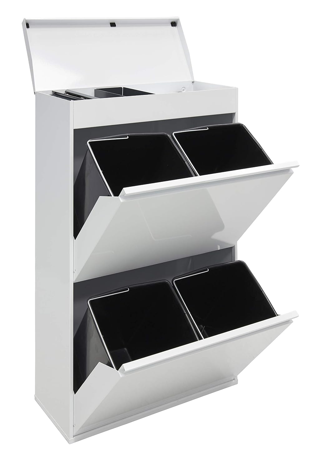 Sistemi di contenitori per raccolta differenziata CR621-B, Top Pattumiera Differenziata 4 Scomparti, 4x17 L (68 L), Bianco, Arregui