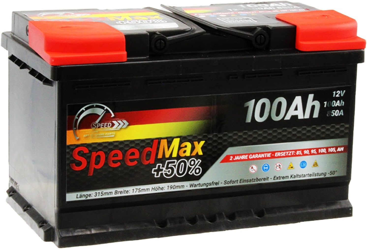 Batterie per auto L4100, Batteria auto SPEED MAX 100 Ah 850A 12 V = FIamm 100 Ah DX+ Pronta all'uso, SMC