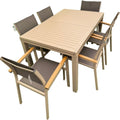 Set di mobili, Top di Gamma, 200x90 cm) + 6 sedie impilabili con braccioli, Tortora in Alluminio 1 Tavolo Estensibile (140, Set Grigio, XONE
