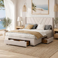 Letti, letto imbottito con 3 cassetti, lino (Beige(59), letto contenitore con testiera e rete a doghe, senza materasso, BRILVERDE