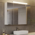 Armadio, Bianco, Specchio Bagno Contenitore con illuminazione 80x16x60 cm Mobile bagno con 3 Ante Specchio e Mensola, DICTAC