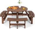 Tavoli da picnic, Legno Massiccio, per 4-8 Persone, Tavolo Rotondo da Picnic per Esterno, Ogni Panca Porta 225 kg (Marrone, COSTWAY