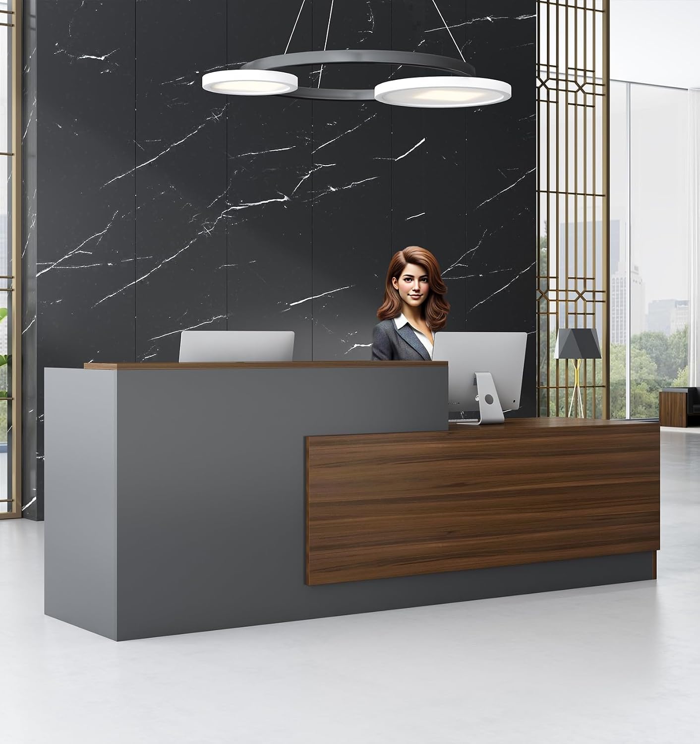 Banconi, Moderna Banco bancone Reception estetica negozio - Reception da ufficio di lusso, Tavolo Reception multifunzionale per saloni, UKETO