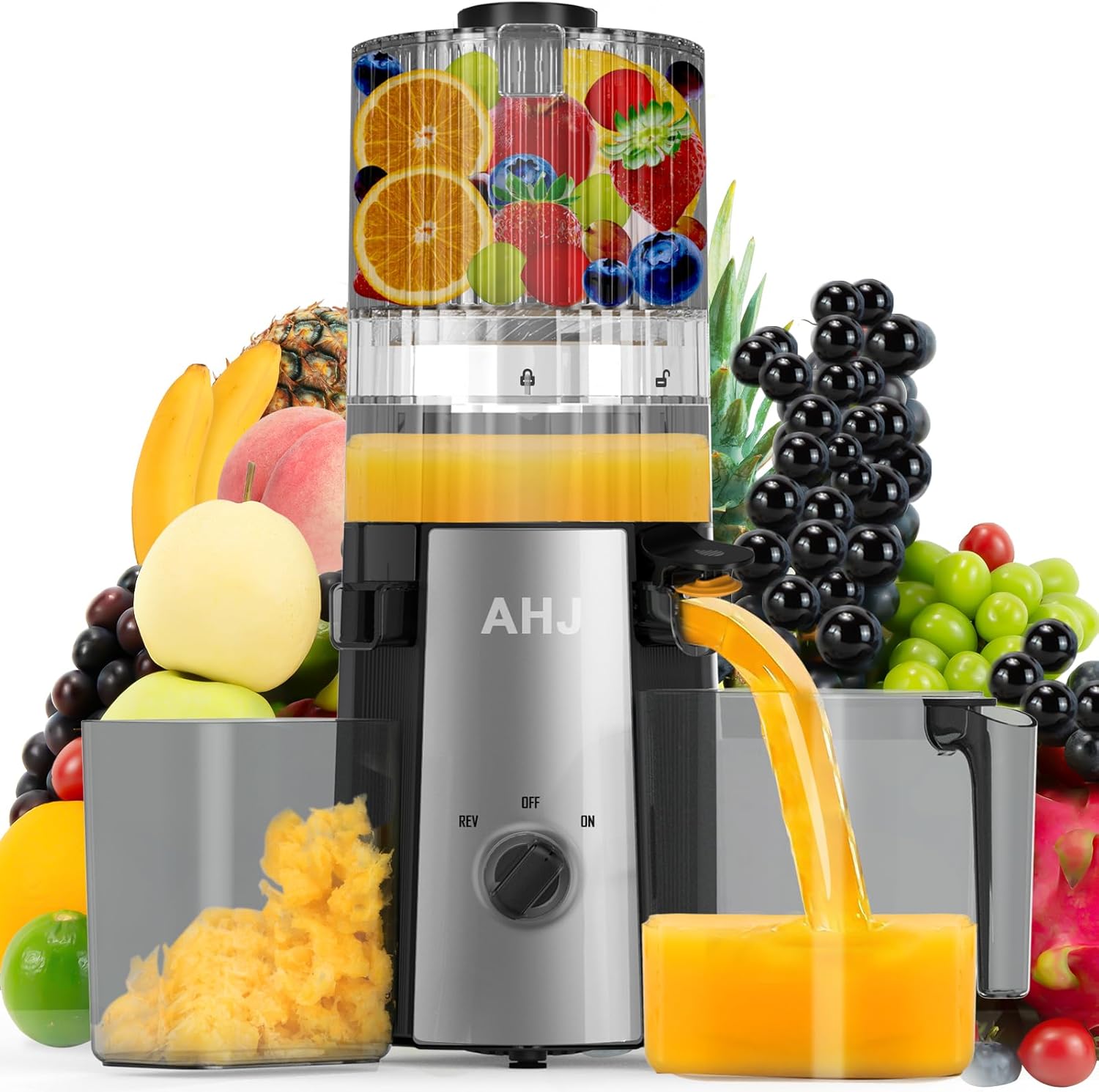 Estrattori succo albero singolo masticatori, Estrattore Frutta e verdura, Alta Estrazione, Facile da Pulire, con 2 Bicchieri, AHJ