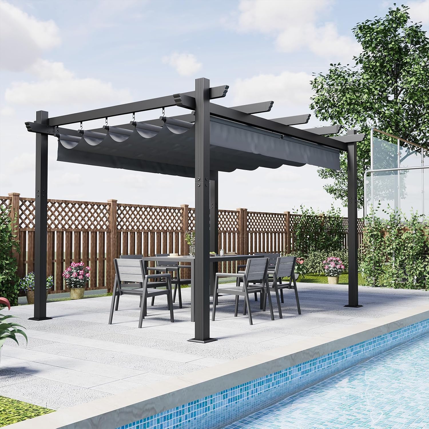 Gazebo UV50, Esterno Resistente, Pergolato da Giardino +, Pergola Bioclimatica per Arredo Giardino Terrazzo, Nero, Pergola 3x4, Devoko