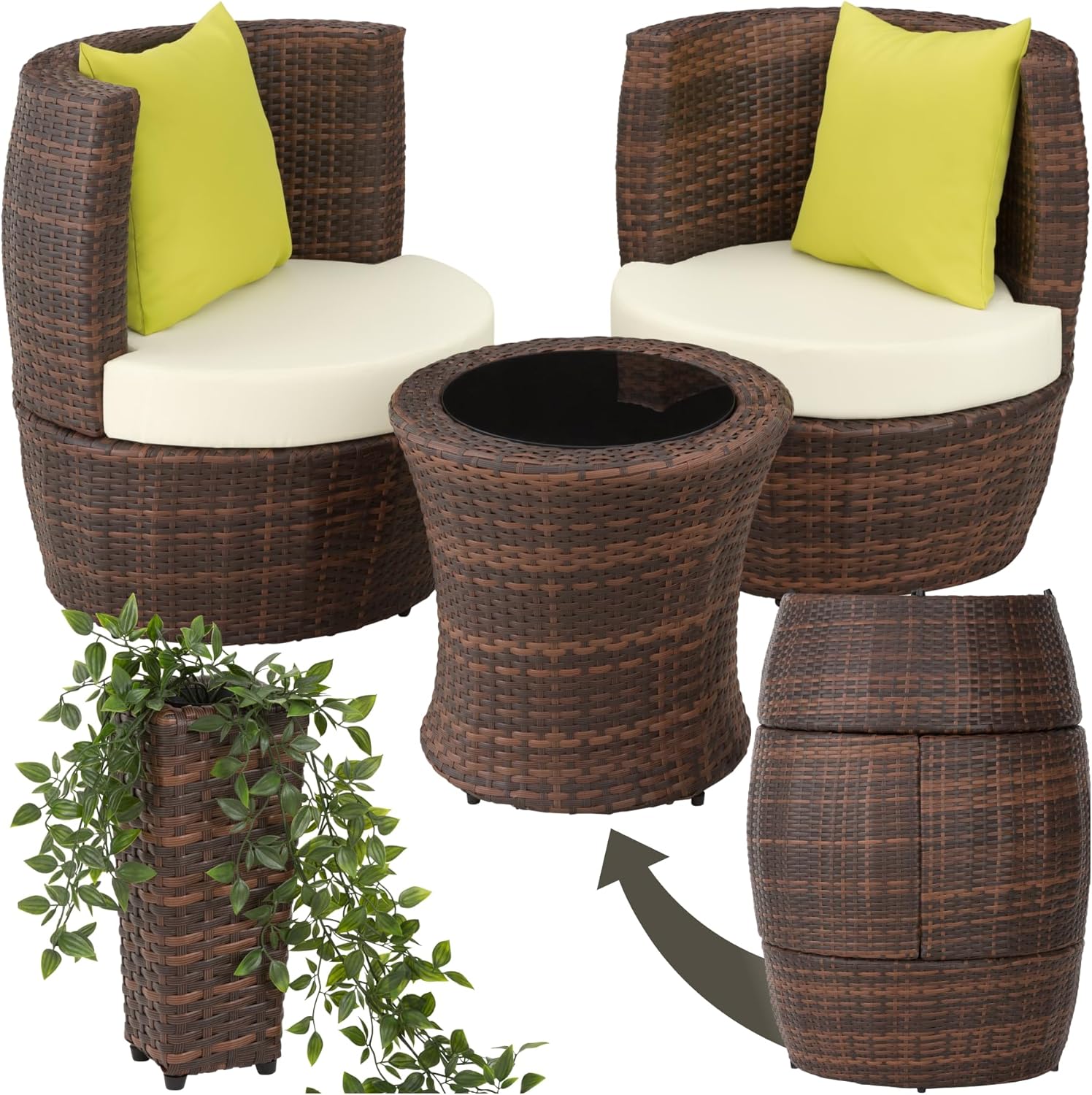 Set mobili da giardino, Sedia da Esterno, Poltrona Giardino, Tavolo con Sedie Esterno - Nero, Poli Rattan e Alluminio, 2 Sedie, 1 Tavolo, tectake