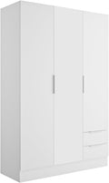Armadio, Colore Bianco, per Camera da letto, della Linea ESPRESSO con 3 Ante e 2 Cassetti, (LxAxP) 119,3x184,4x46,3 cm, Contenitore, Composad